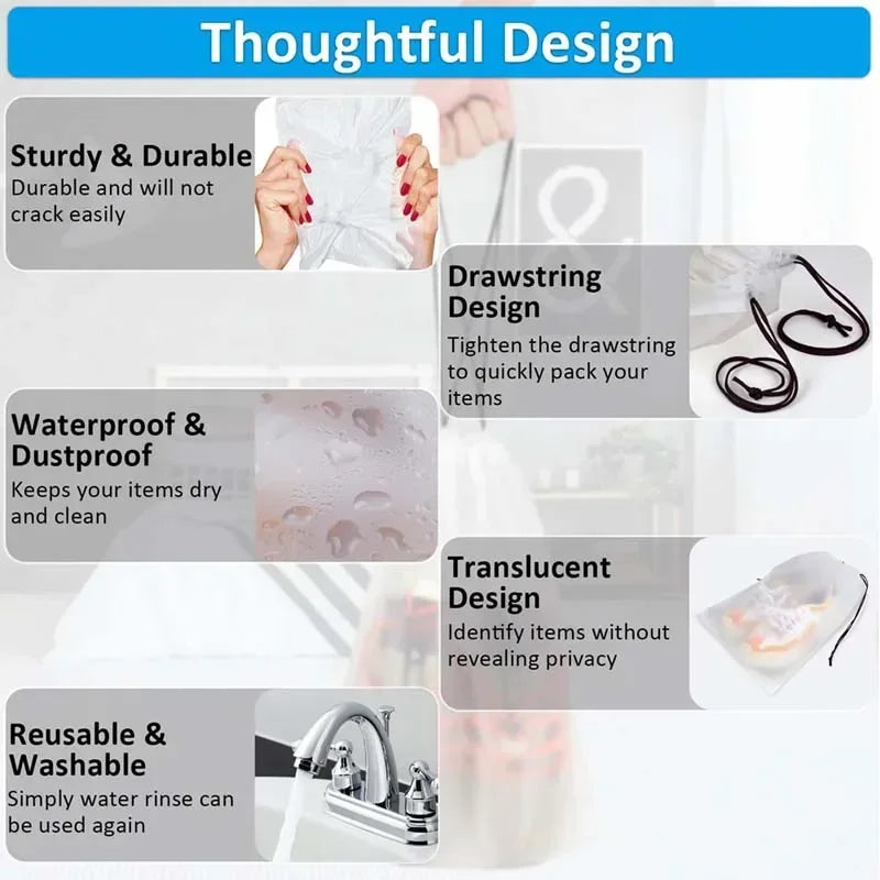 Transparent Waterproof Drawstring Shoe Storage Bags (5–10 Pack)
