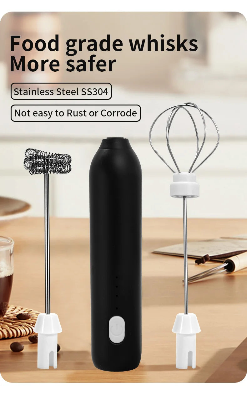Wireless Electric Milk Frother Type-C Rechargeable Handheld Coffee Whisk Mixer