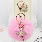Rhinestone Ballet Dancer Plush Ball Keychain for Women and Girls