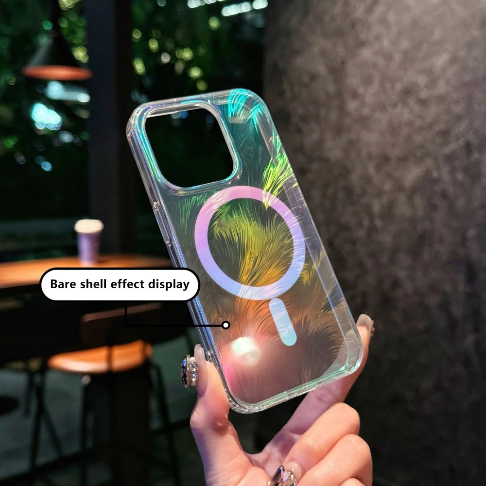 Color Feather Gradient Magnetic Protective Cover For Apple IPhone18 17 Pro Max 16Pro, 16, 15, 14, 13, 12Pro 11 Series Phone Case