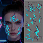 2pcs Glow in The Dark Kpop Gothic Women Face Temporary Tattoos -Cool Blue Purple Lightning & Vein Body Art Waterproof Tattoos