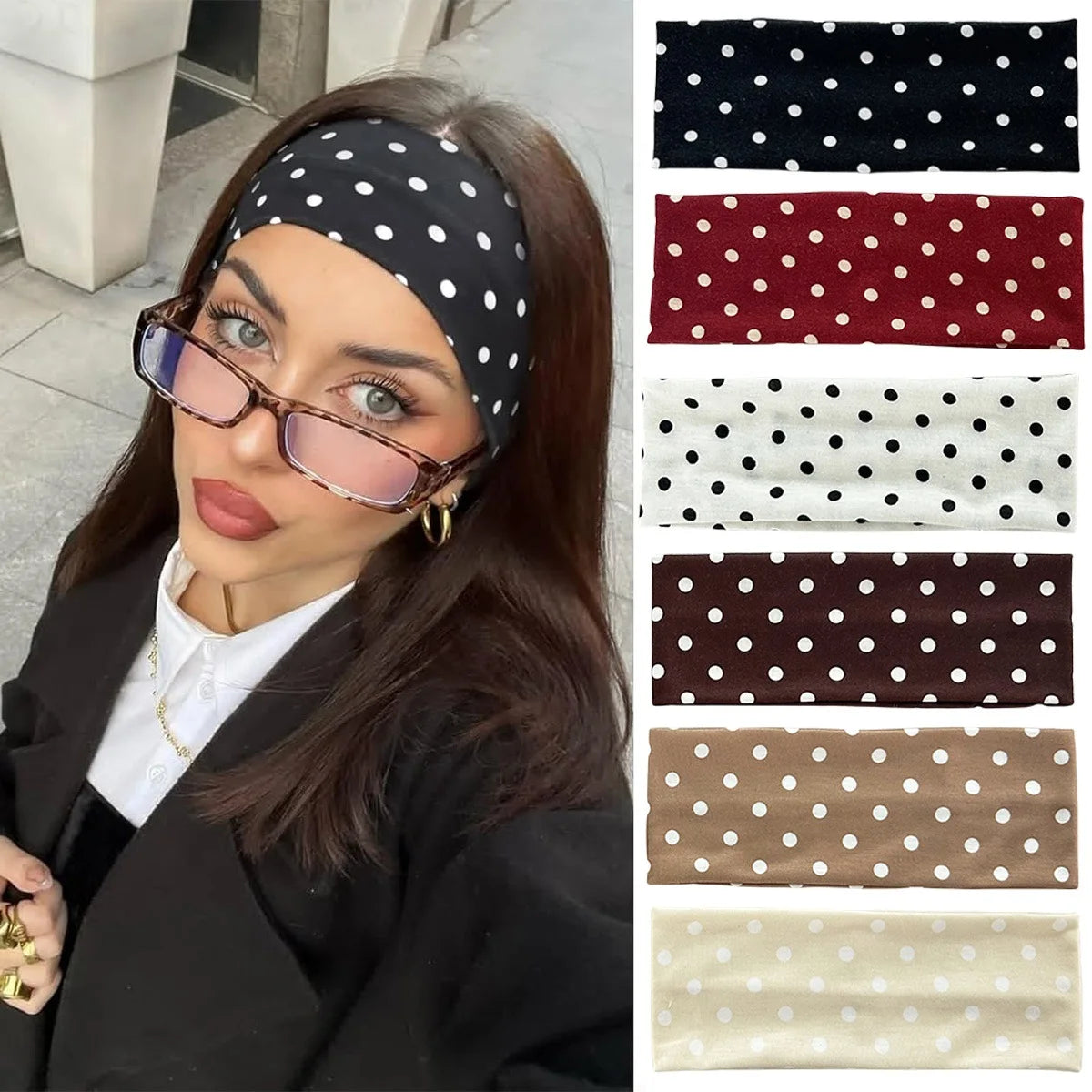 Polka Dot Yoga Elastic Sweat-Absorbing Headband for Women