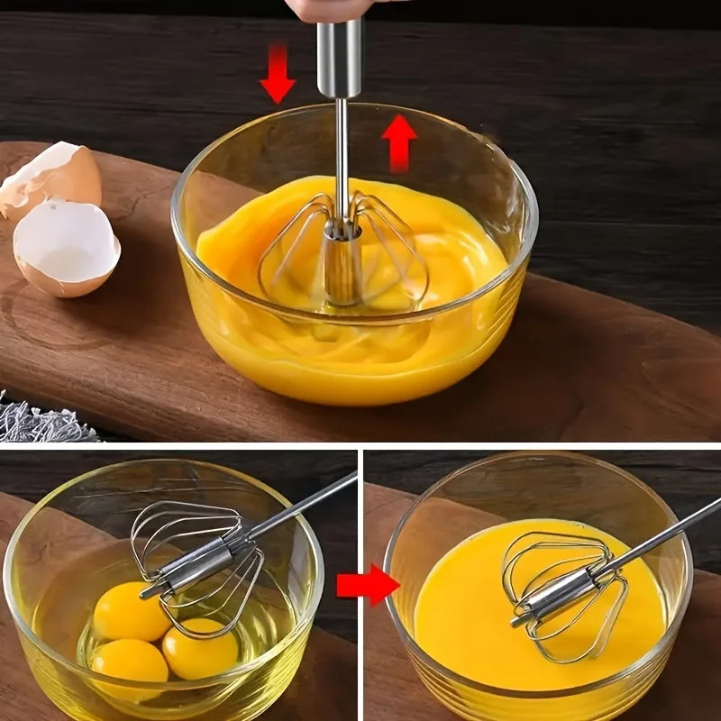 Stainless Steel Semi Automatic Egg Beater – Manual Push Whisk Mixer