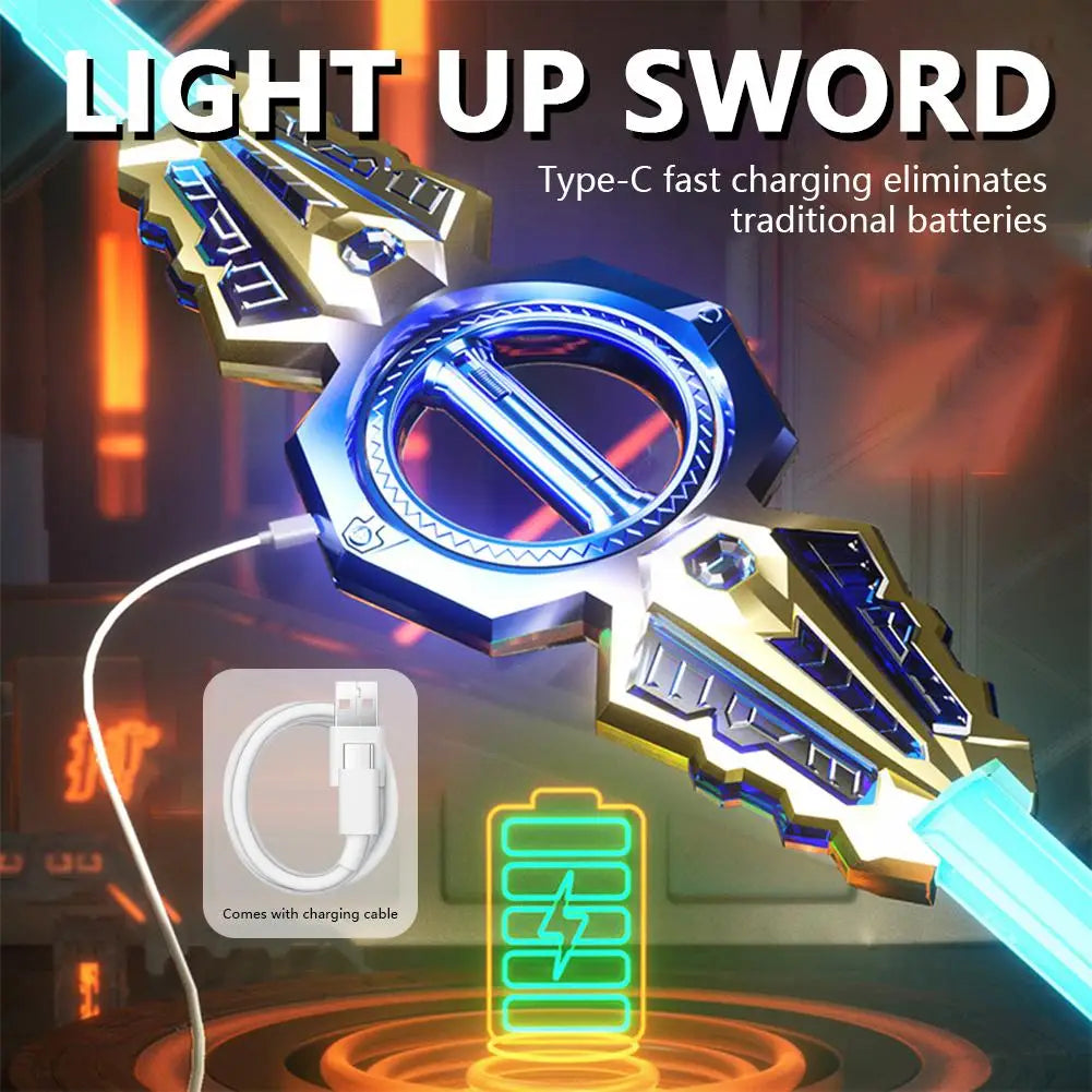 Boys' Toy Retractable Technology Sword Glowing Light Sound Effects Children's Birthday Gift Rotating ABS Plastic Blade Novel Toy