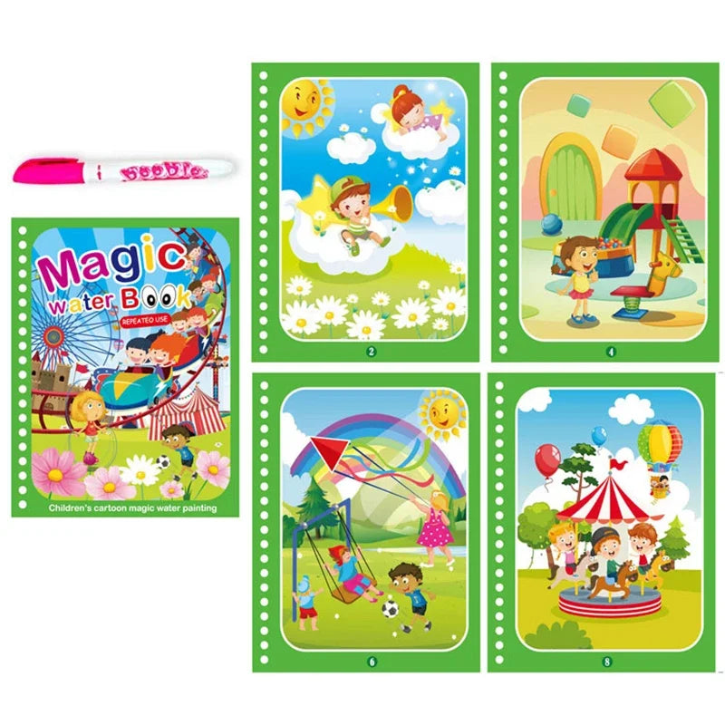 Magic Water Drawing Book with Reusable Coloring Pen for Kids Fun