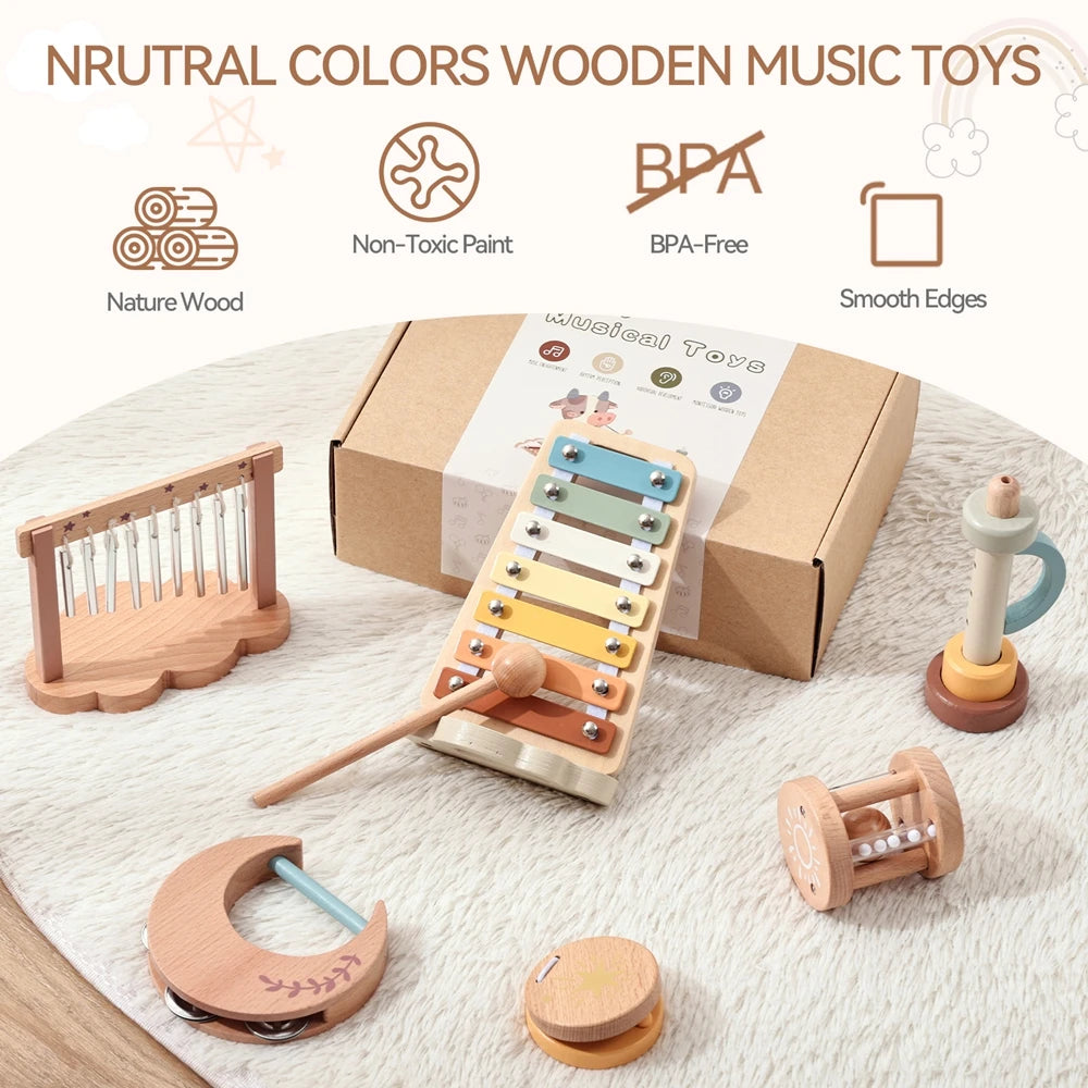 7PCS Wooden Musical Instrument Set – Educational Music Toys for Kids