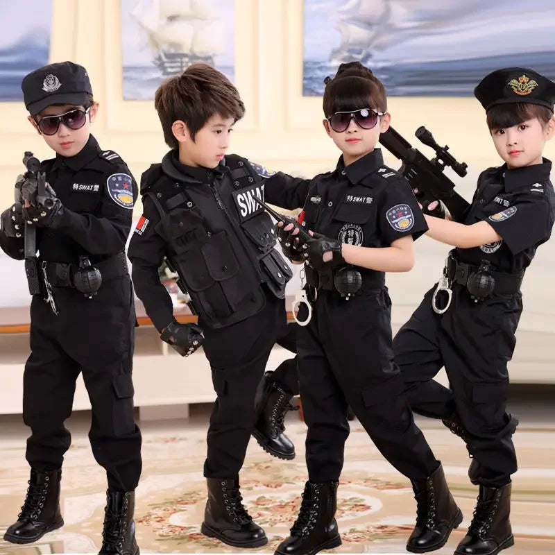 Halloween Children Policeman Cosplay Costume Boys Girls Kid Police Uniform Army Policemen Clothing Sets Party Dress Up Gift