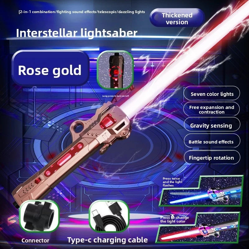 Children Colorful Glowing Sword Toys Telescopic Music Laser Sword 2-in-1 Rotating Decompression Toy Light Sword Kids Adult Toys