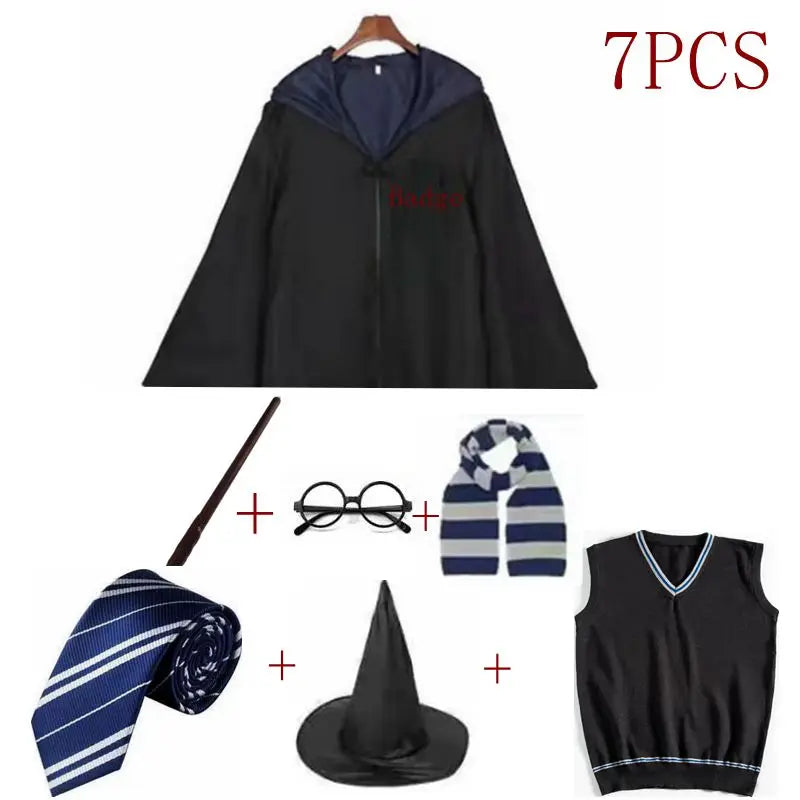 Potter Costume Robe Tie Cloak Scarf Wand Glasses Hermione Dress Flying Thief Accessories Sweater Halloween Cosplay Costume Gifts