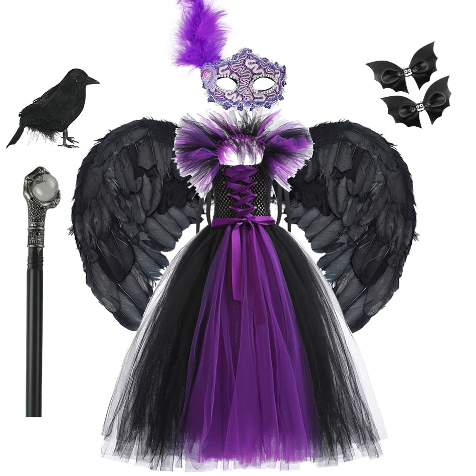 Girls Maleficent Costume Dress – Luxury Villain Tulle Gown