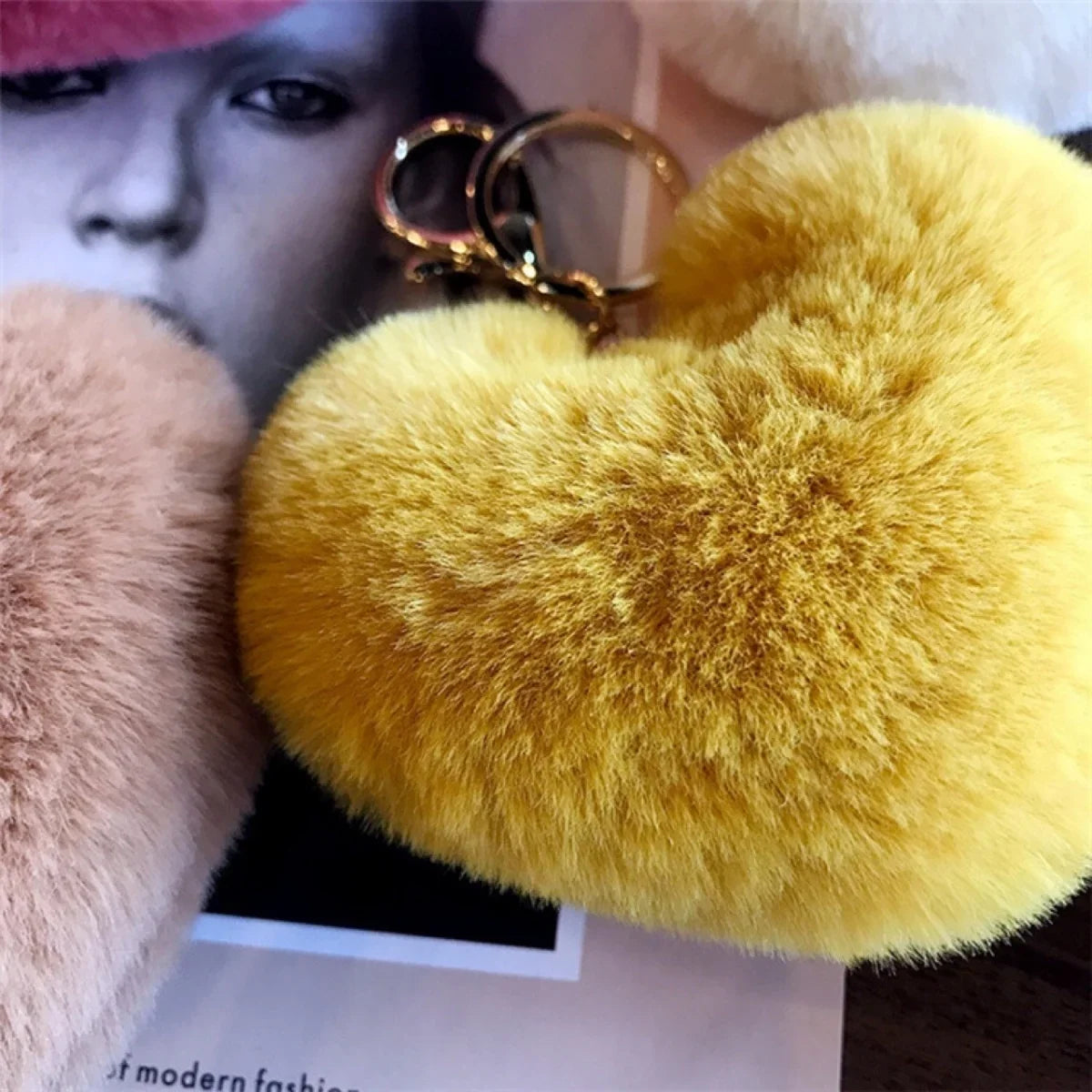 Heart Plush Pompom Keychain Leopard Print Bag Charm
