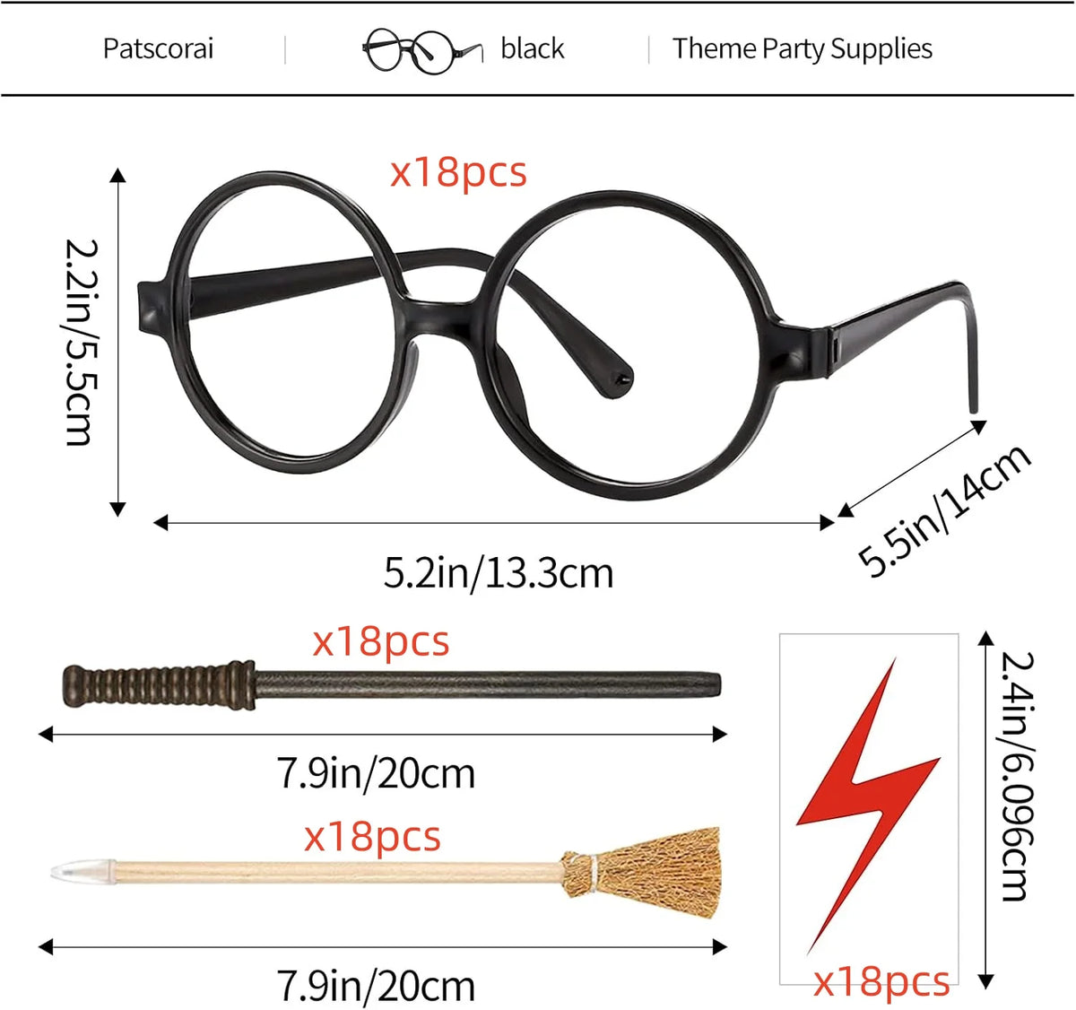 Wizard Wand Party Favors,Wand Pencils,Witch Broom Pencils,Lightning Tattoos,Glasses,Halloween Cosplay Accessories