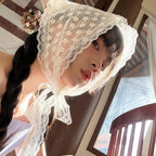 Lace Flower Elegant Temperament Lace Female Flower White Sweet Triangle Scarf Thin Breathable Ribbon Artistic Style Travel Photo