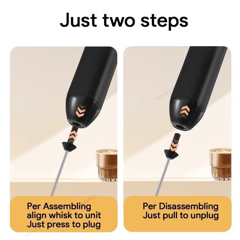 Wireless Electric Milk Frother Type-C Rechargeable Handheld Coffee Whisk Mixer