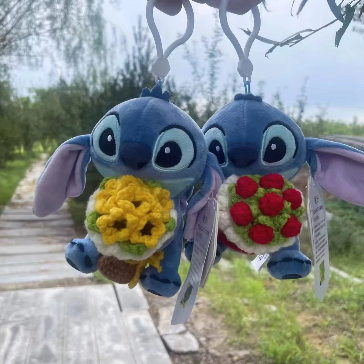 Genuine Lilo & Stitch Holding Flowers Cartoon Stuffed Plush Dolls Anime Plush Baby Toys Pendant Toys Kawaii Kids Birthday Gift