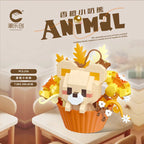 Cute Dessert Small Animals Potted Bouquet Cartoon Doll Panda Puppy Building Block Ornament Children Toys Gift