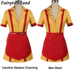 Girls Custom Broke Made 2 Costume Halloween Outfit Max Black Caroline Wesbox Channing Cosplay Suit 2 Broke Girls Apron Dress