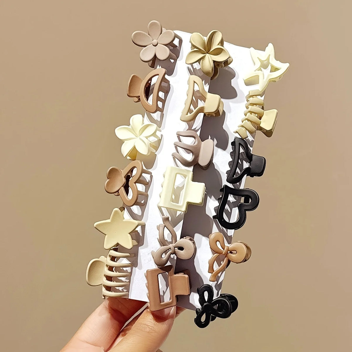 Beige Small Hair Clips Set for Women & Girls