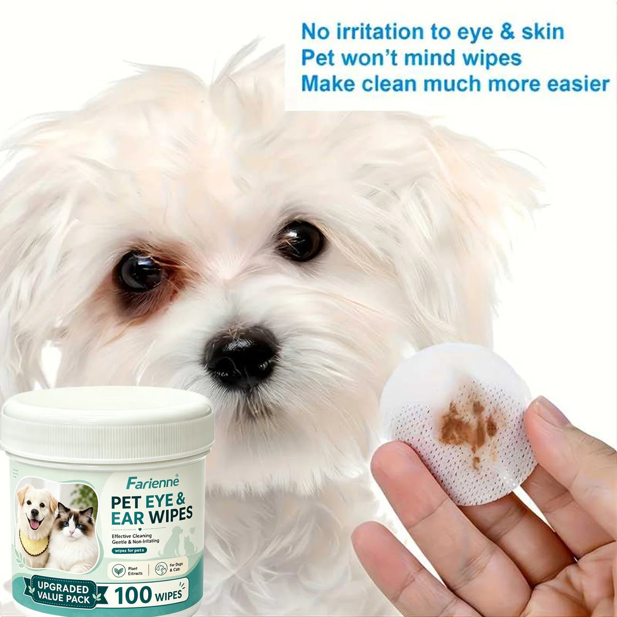 1Box 100Pcs Pet Eye Cleaning Wipes Fragrance Free Hypoallergenic Dog Cat Tear Stain Remover Gentle Soothing Ear Eye Care Wipes