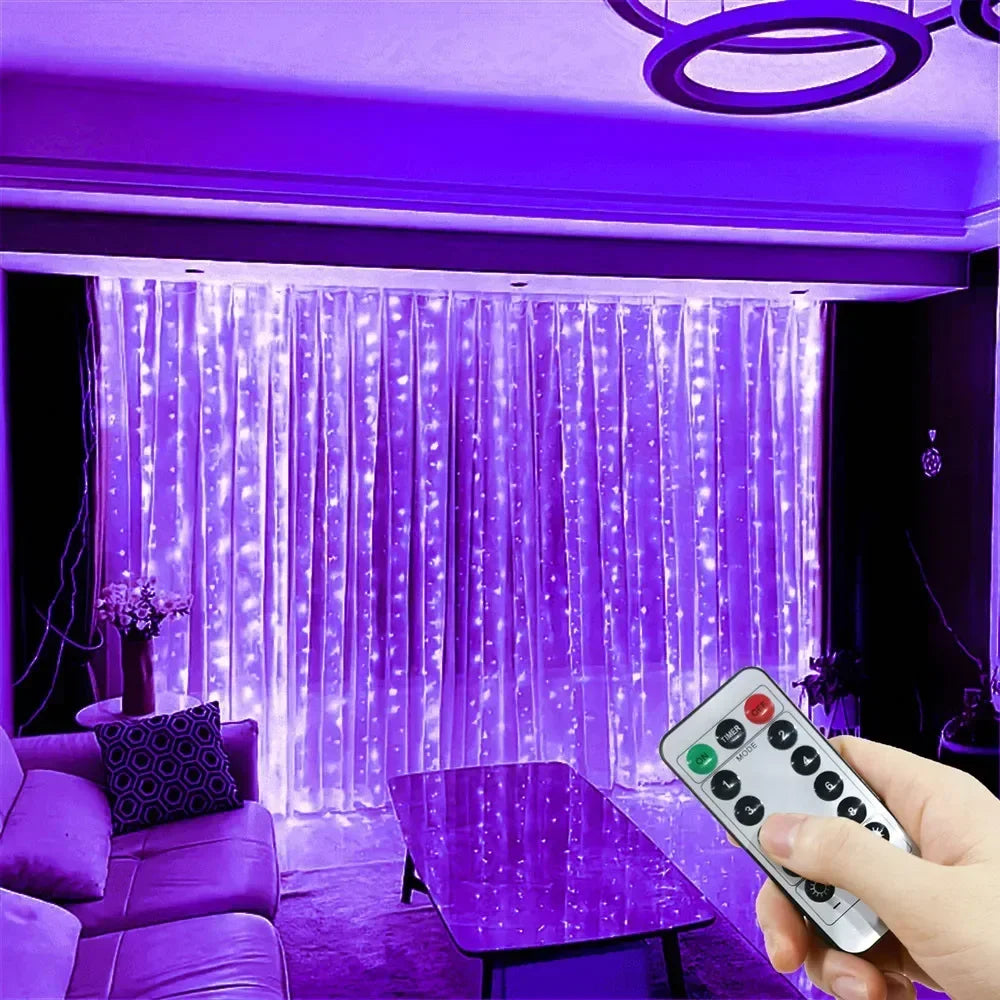 Wedding Garland Fairy Lights Outdoor 8 Mode LED USB Curtain Light String Christmas Tree Holiday Decoration Garden Light