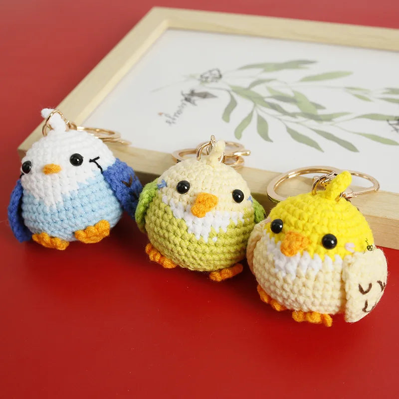 Cute Crochet Parrot Keychain Handmade Bird Bag Charm