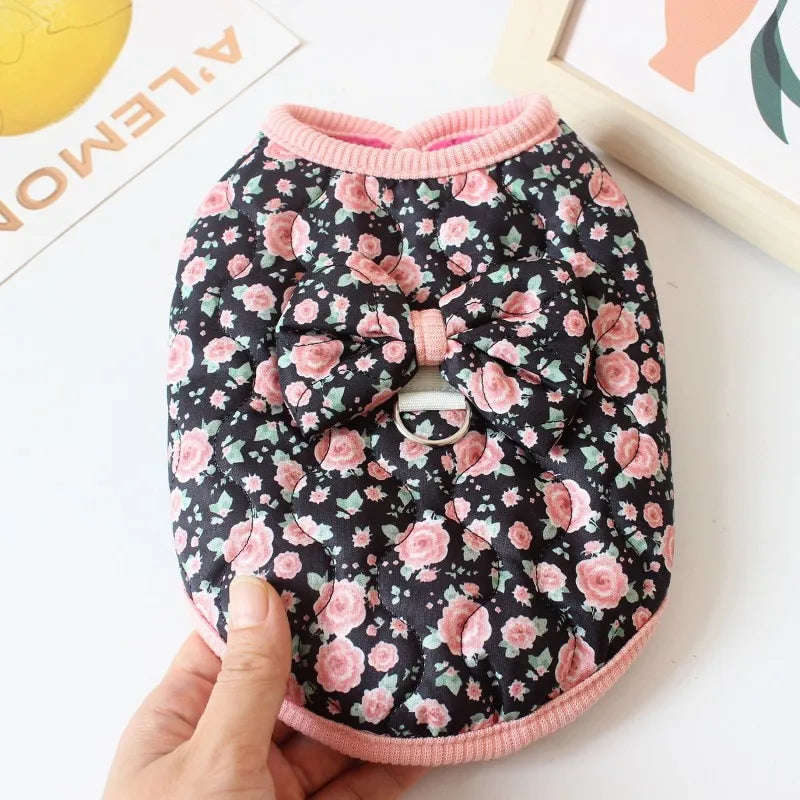 Overalls for Dogs Cats Winter Dog Clothes Fashion Floral Puppy Coat Pet Warm Jacket Chihuahua Yorkie Dachshund Plush Dog Vests