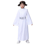 Child Princess Leia Cosplay Fancy-dress Girls White Hooded Robe Kids Outfit With Wig Halloween Carnival Party Costume