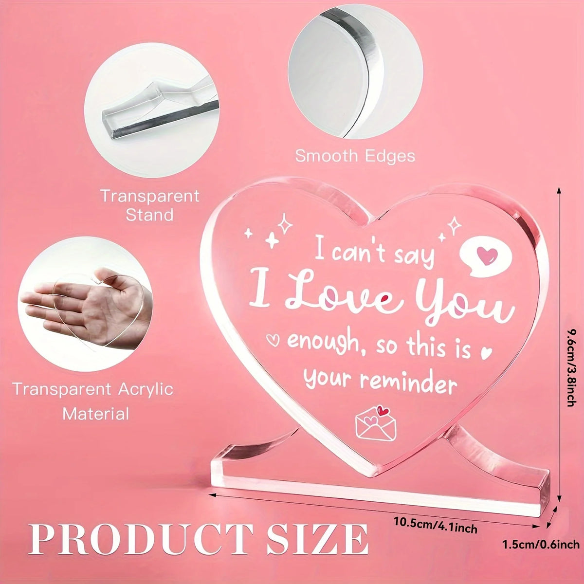 I Love You Gifts for Her Him, Heart-shaped Acrylic Plaque, Anniversary, Valentines Day Gifts for Girlfriend, Wife, Boyfriend