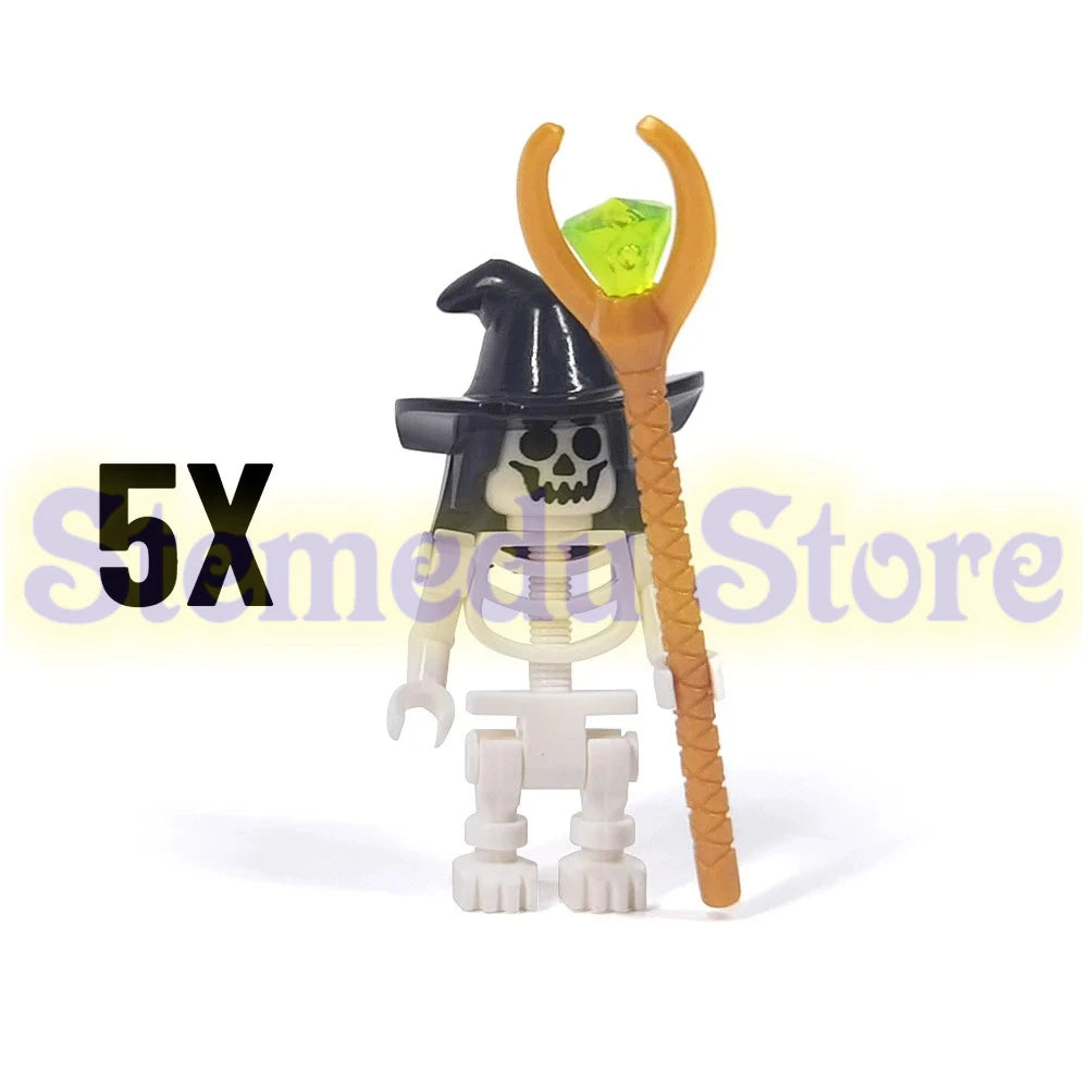 5PCS MOC Halloween Skeleton Army Mini Doll Ghost Building Block DIY Assembly Character Doll Horse Ornaments Figure Gift for Kids