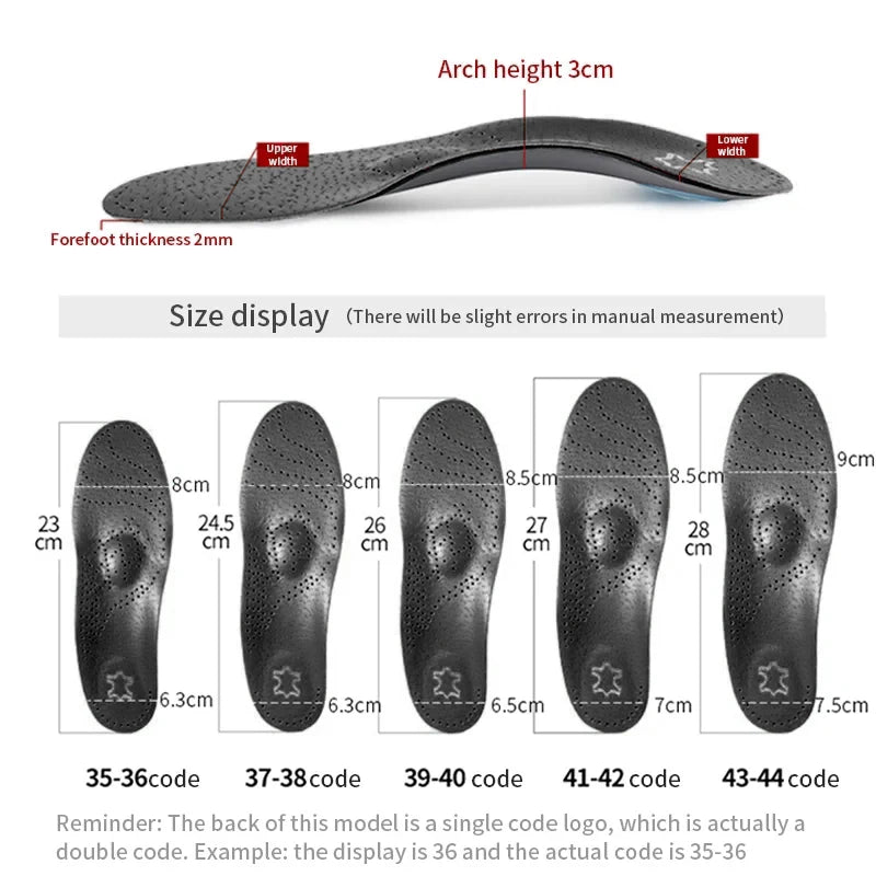 Leather Orthopedic Insole Orthotic Arch Support Instep Flat Foot Shoe Pad PU Latex Antibacterial Active Carbon Foot Care Unisex