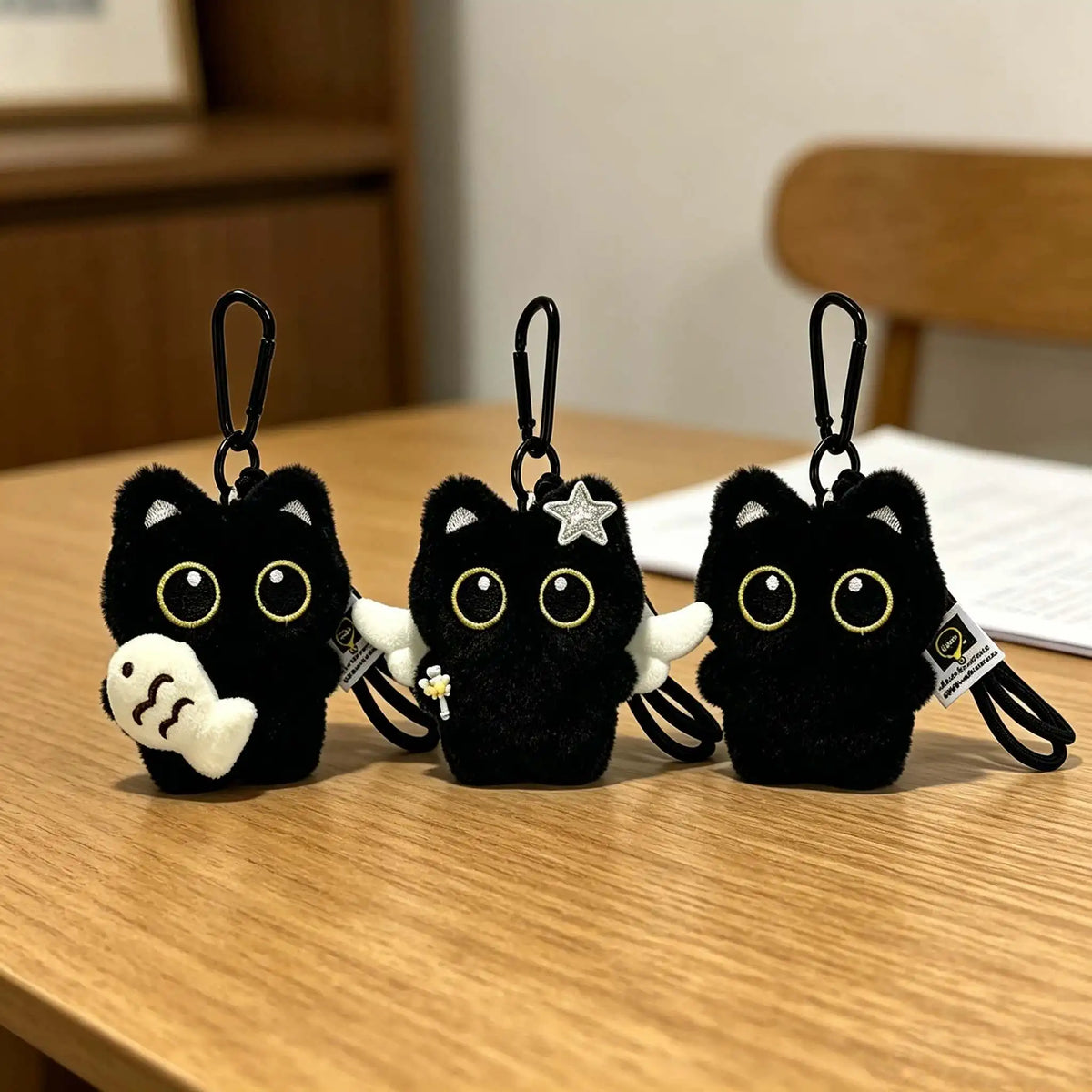 1pc Cute Black Cat Plush Keychain Kawaii Doll Bag Pendant Car Key Ring Charm Soft Stuffed Toy Couple Gift for Women Friends