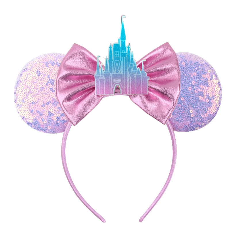2026 Trip Mouse Ears Headband for Girls Women Sequin Castle 5"Bow Hairband Festival Party Cosplay DIY Hair Accessories