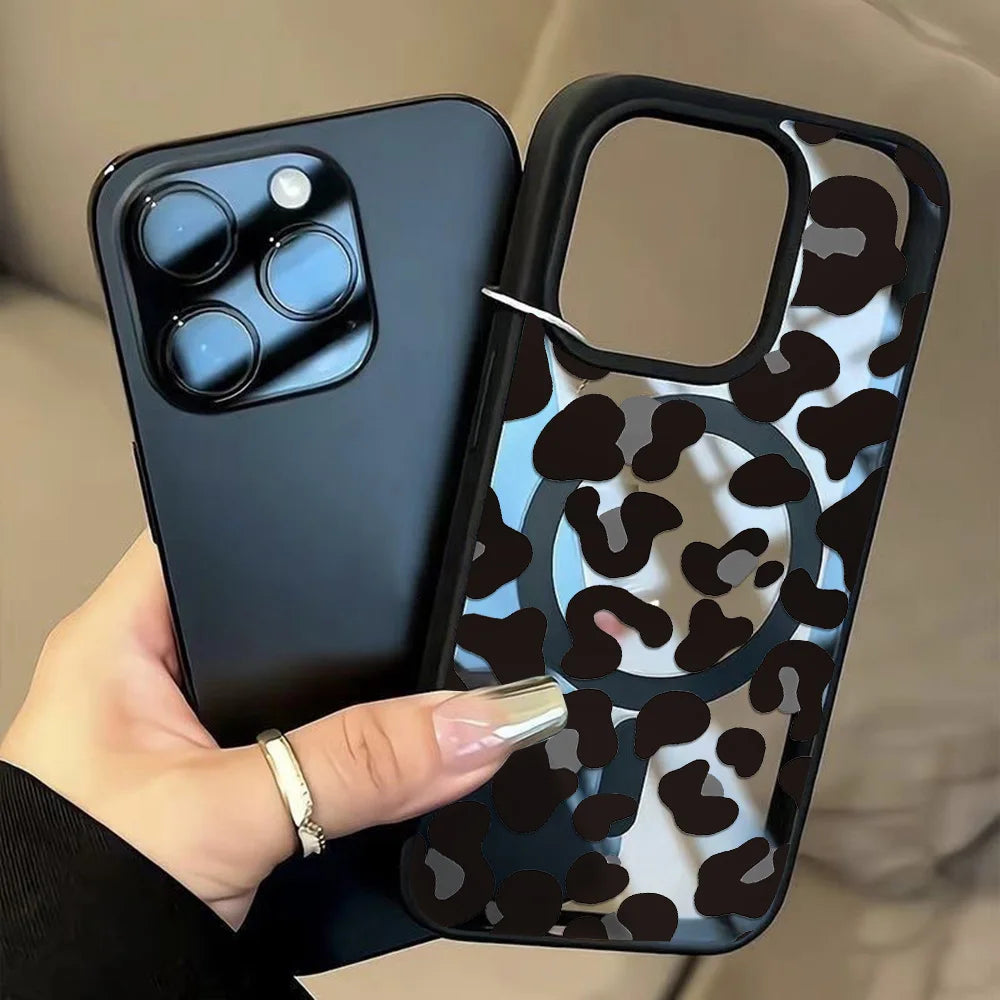 Leopard Print Phone Case For iPhone 17 Pro Case iPhone 16 15 13 12 11 14 18 Pro Max Matte Magsafe Magnetic Wireless Charge Cover