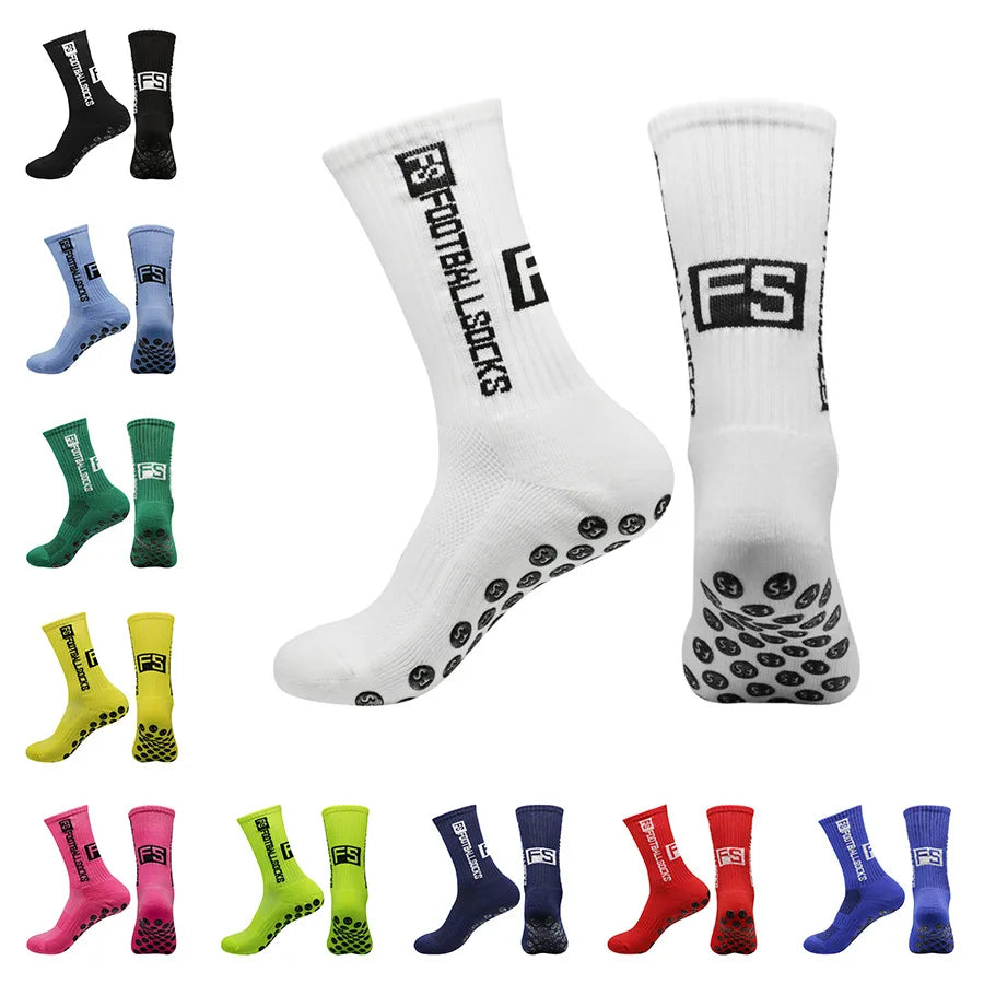 6Pairs/Lot FS Football Socks New Style Round Silicone Suction Cup Grip Anti Slip Soccer Socks Sports Men Baseball Rugby Socks