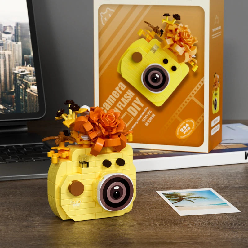 SLR Camera Mirror Flower Model Building Block Set - Creative Trendy Ornament Educational Toy for Children Gift