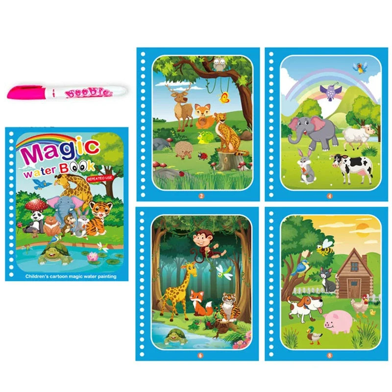 Magic Water Drawing Book with Reusable Coloring Pen for Kids Fun