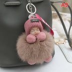 Sleeping Baby Pompom Plush Keychain Cute Fluffy Bag Charm
