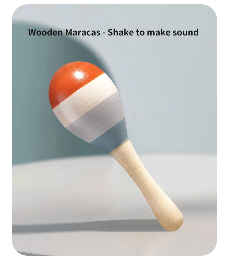 Baby Wooden Hand Bell Rattle Montessori Sensory Grasp & Teething Toy