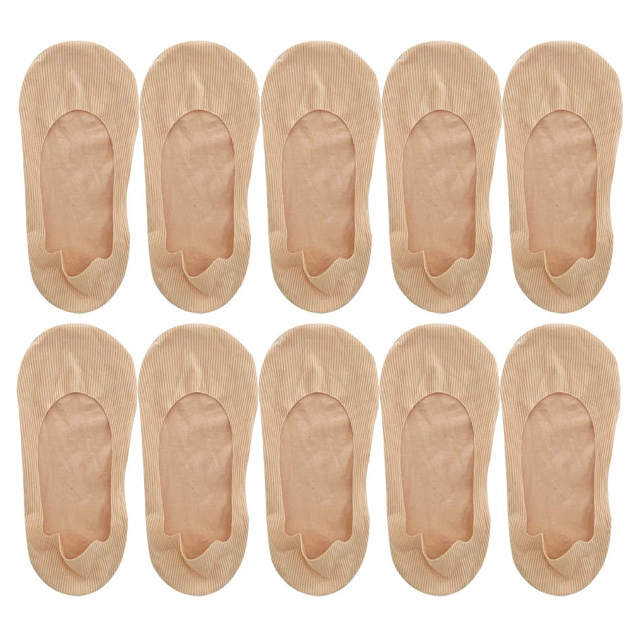 5 Pairs Socks Women's Summer Invisible Short Ankle Foot No-show Low Cut Silicone Non-slip Black Boat Socks