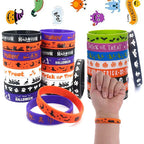 12/24PCS Silicone Bracelets Halloween Decorations Kids Wristband Pumpkin Skull Ghost Bat Halloween Party Favor Gift Bag Fillers