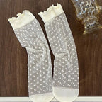 3 Pair Summer Ultra-Thin Lace Mid Tube Socks Breathable Comfortable Fashionable Sweet Lace Lolita Style Pleated Side Casual Sock