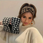 Knitted Houndstooth Headband Set for Women