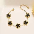 White Black Red Green Shell Five Leaf Flower Stainless Steel Ladies Bracelet Simple for Woman Party Birthday Jewelry Gift Clover