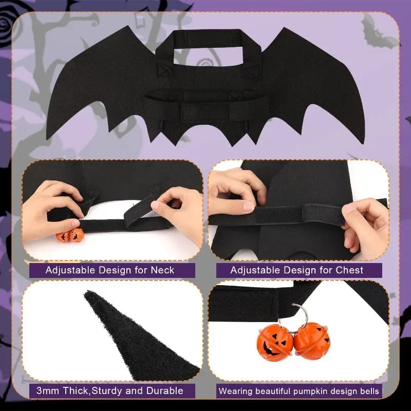 Small Dogs Harness Halloween Pet Bat Wings Dog Bat Costume Wings Halloween Accessory for Puppy Dog Cat Halloween Party Decor