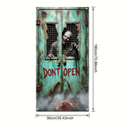 2D door banner, 1 piece, 2D/ flat horror skeleton zombie "Do not Open the Door" hanging door curtain, party decoration