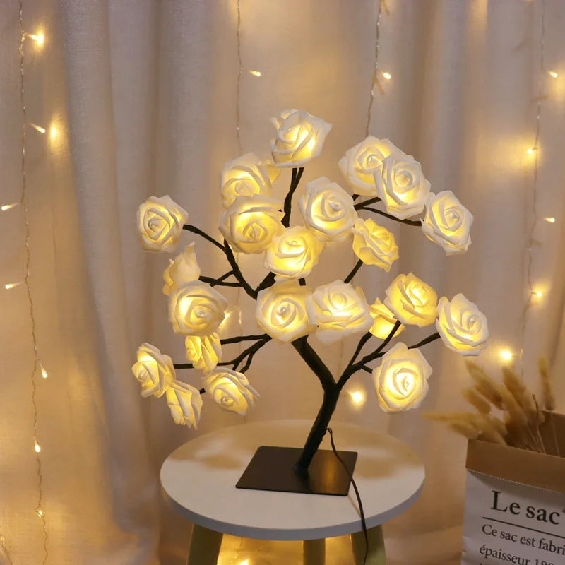 36LED/108LED Table Lamp, Rose Light String, Tree Night Lights, USB Powered Lighting, for Girls Lover Party Camping Summer  Decor