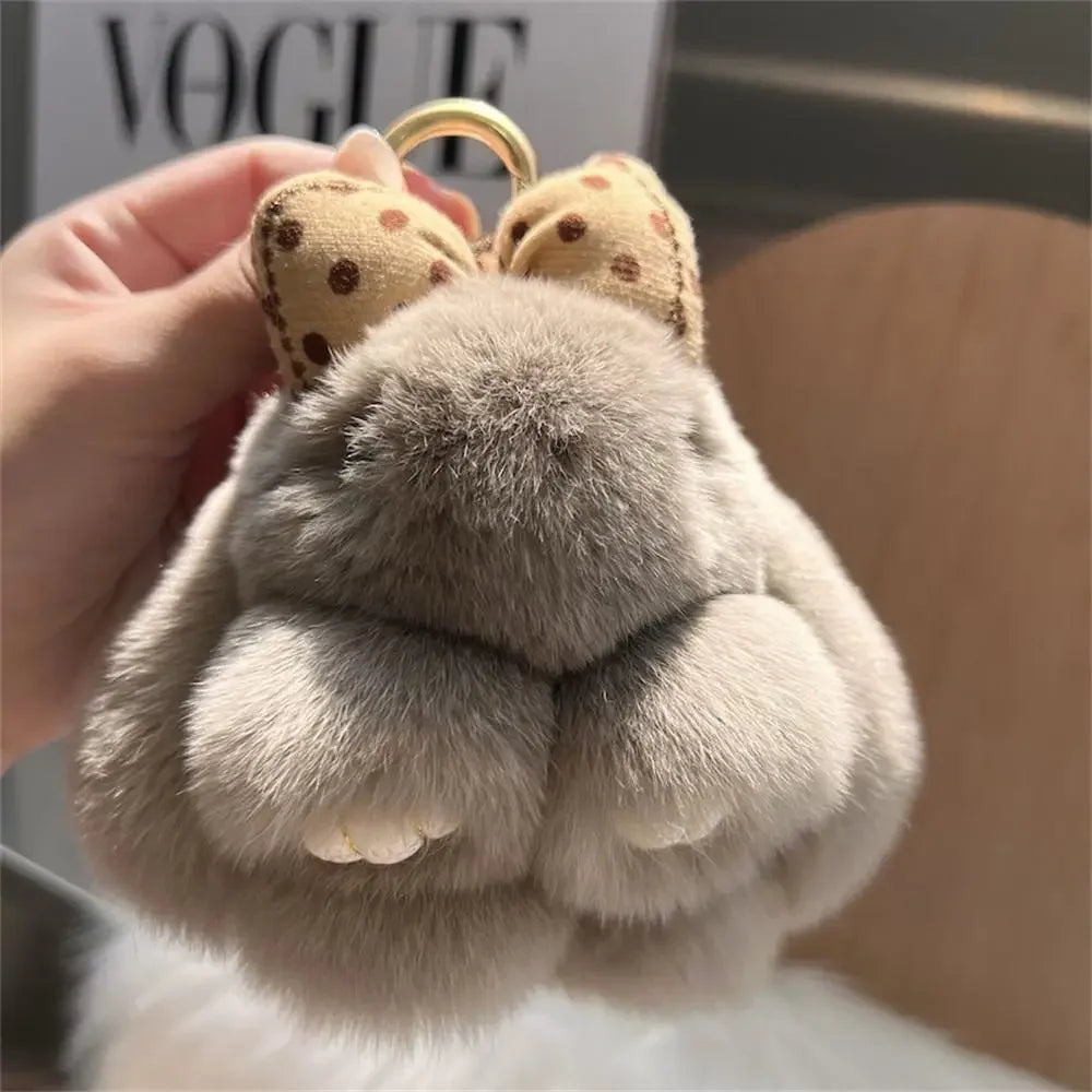 Cute Rabbit Bow Plush Keychain Bag Charm Gift for Girls and Women