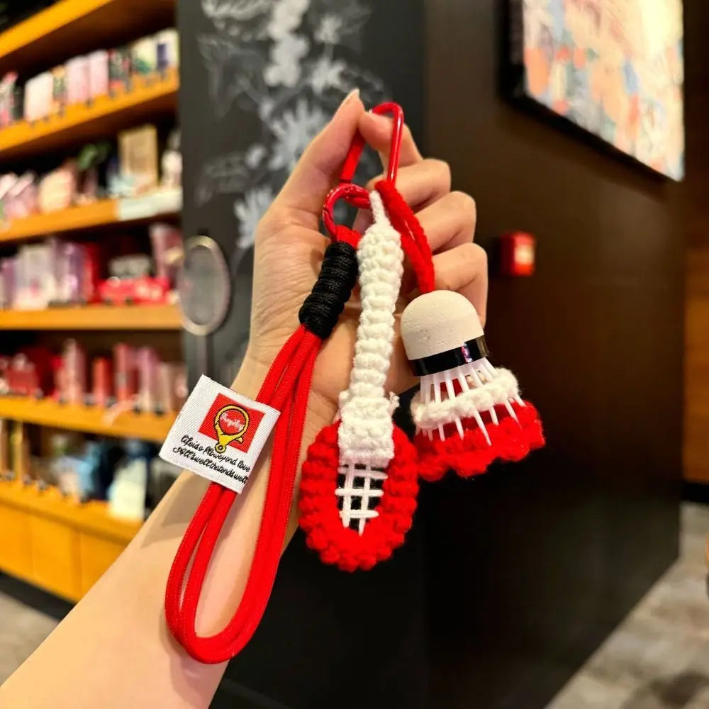 Crochet Badminton Keychain Mini Sports Bag Charm