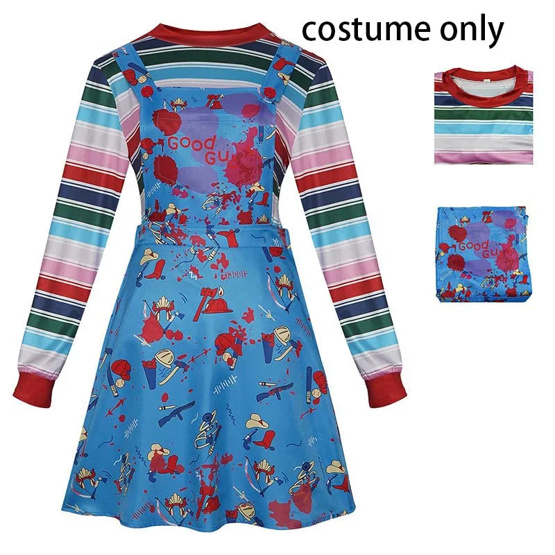 Women Chucky Cosplay Dress Killer Doll Costume Horror Costume Movie Character Outfits Halloween Costumes(140CM-3XL)