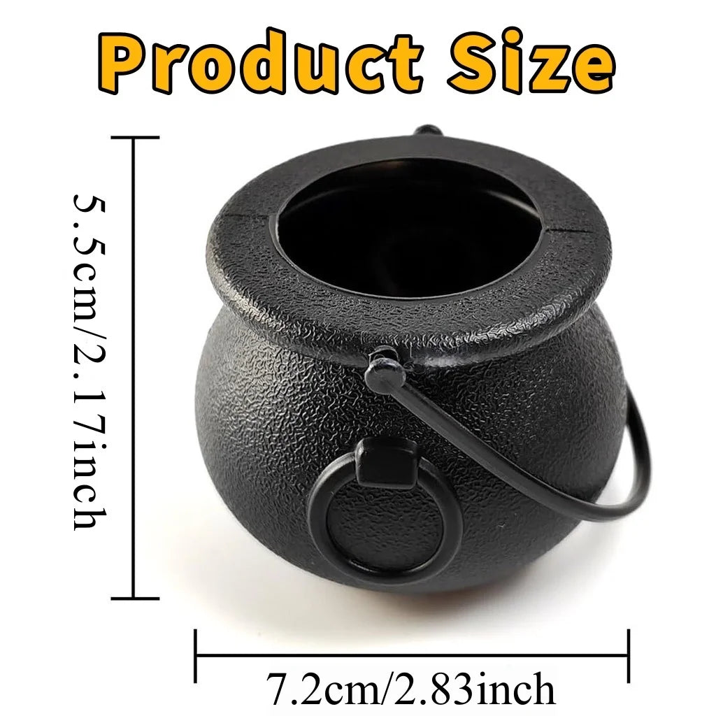12pcs Black Cauldron with Handle, Magic Witch Cauldron Kettles Halloween Pot Candy Bowl Holder for Halloween & St. Patrick’s Day